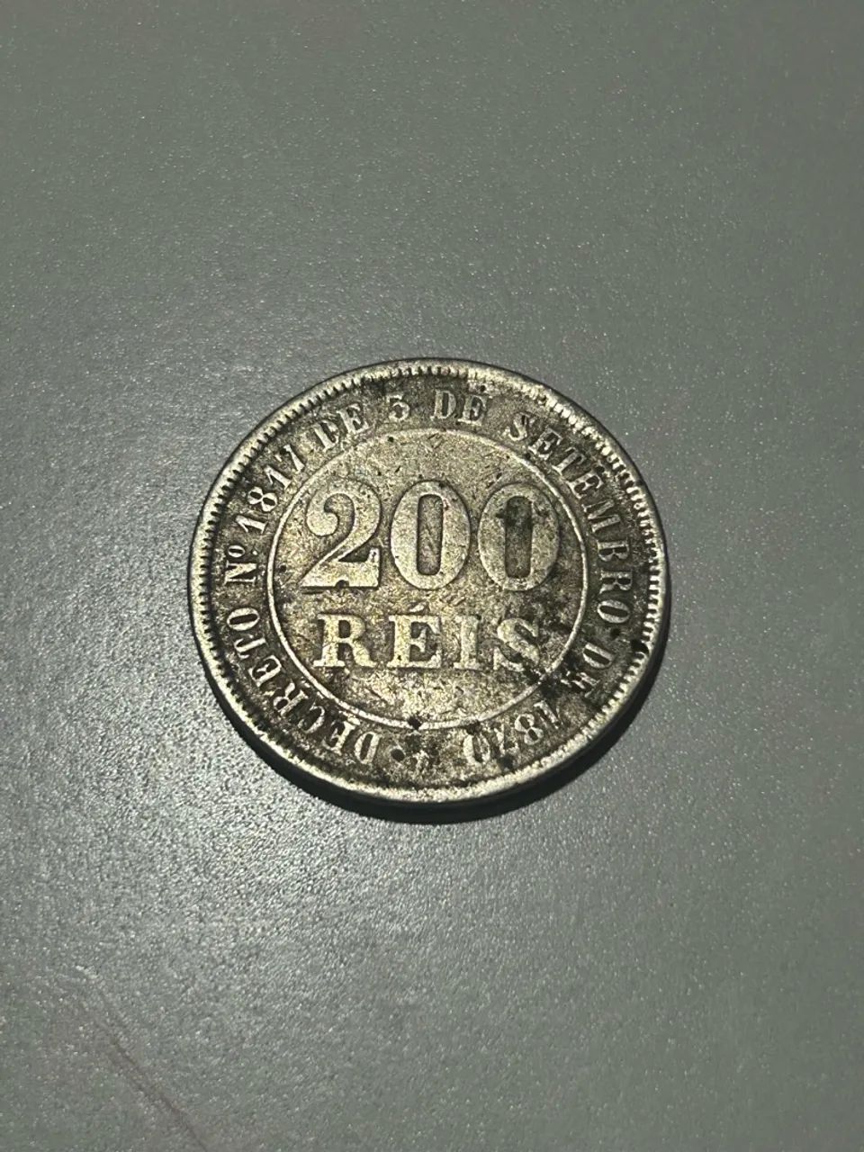 Moeda antiga Brasil 200 reis · 1874