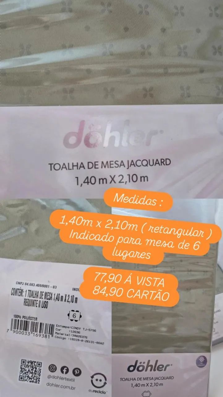 Toalha de Mesa Retangular Requinte II CINDY JACQUARD ( 2 medidas )  - Foto 5