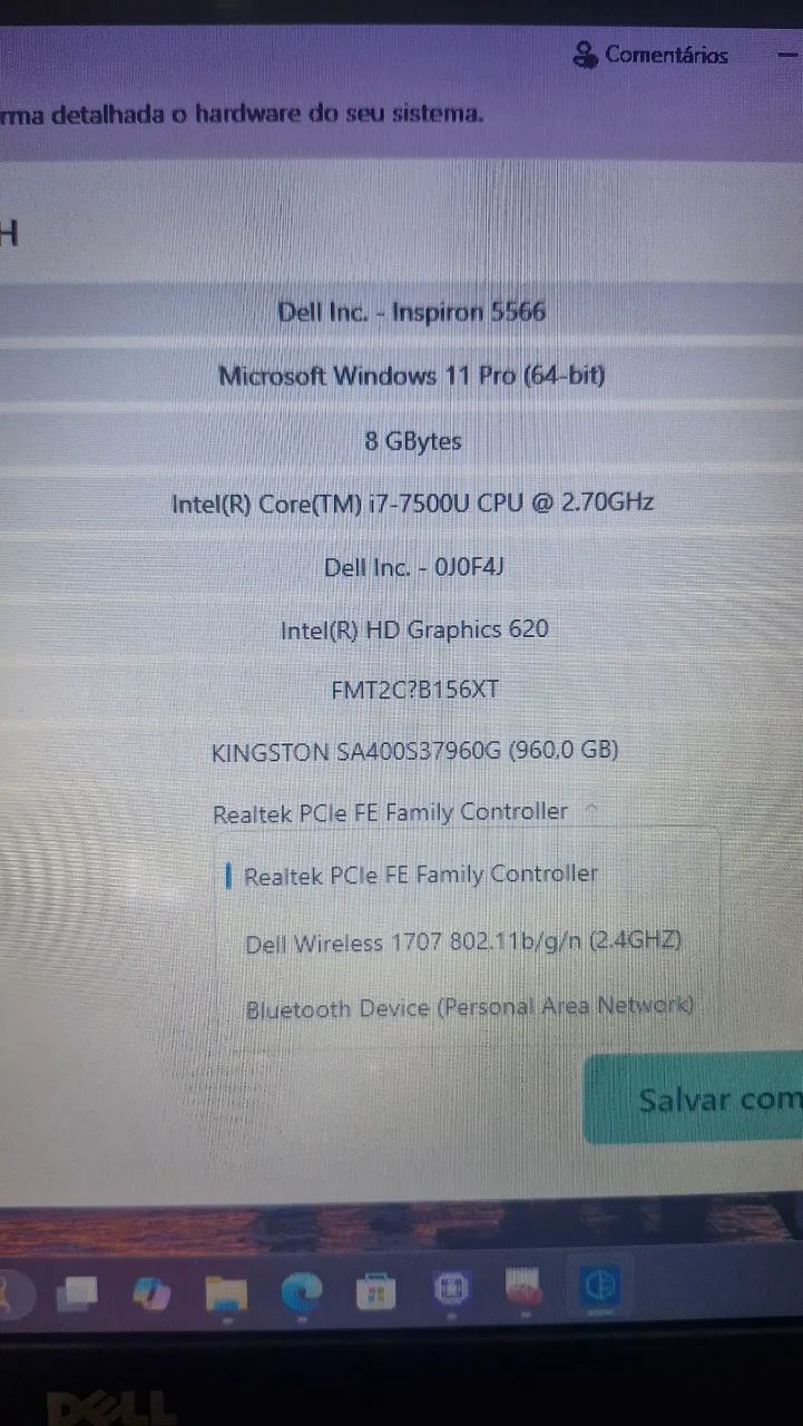 Notebook Dell Inspiron 5566 i7 (7ª Geração) 8GB RAM 1TB SSD - Foto 2