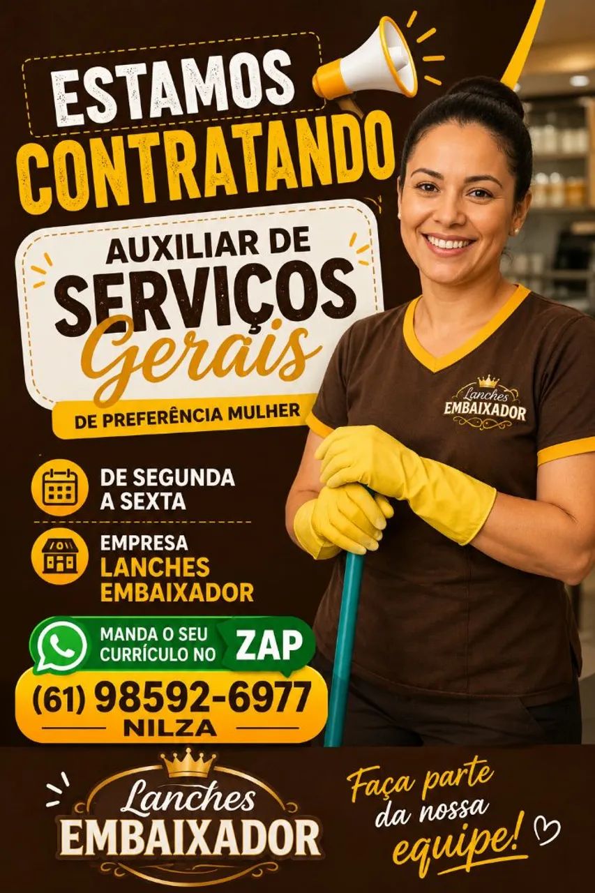 Estamos contratando auxiliar de serviços gerais