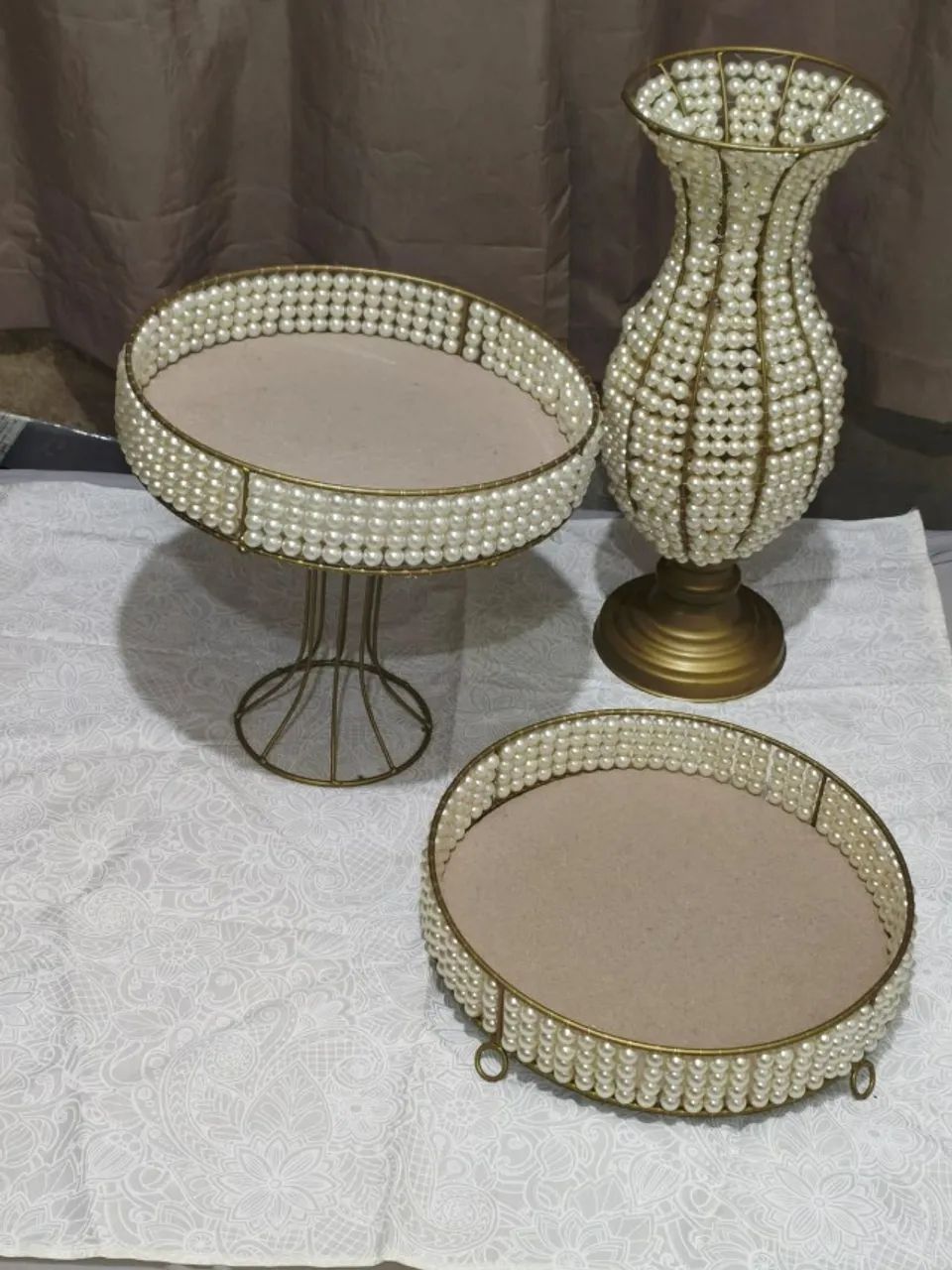 Bandejas Boleira e Vaso  - Ferro com Pérolas - Foto 2