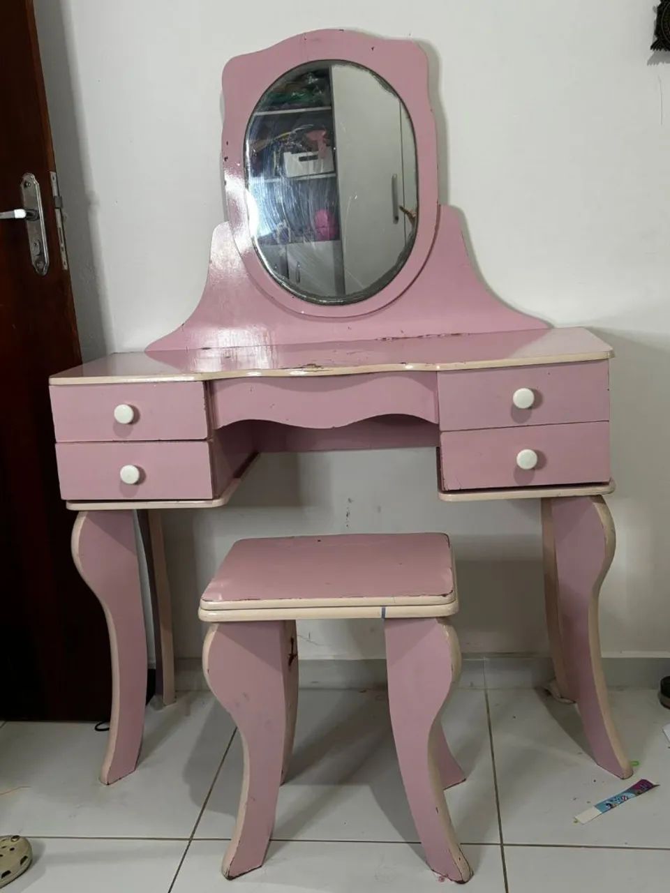 Penteadeira Infantil Rosa com Espelho + Banquinho