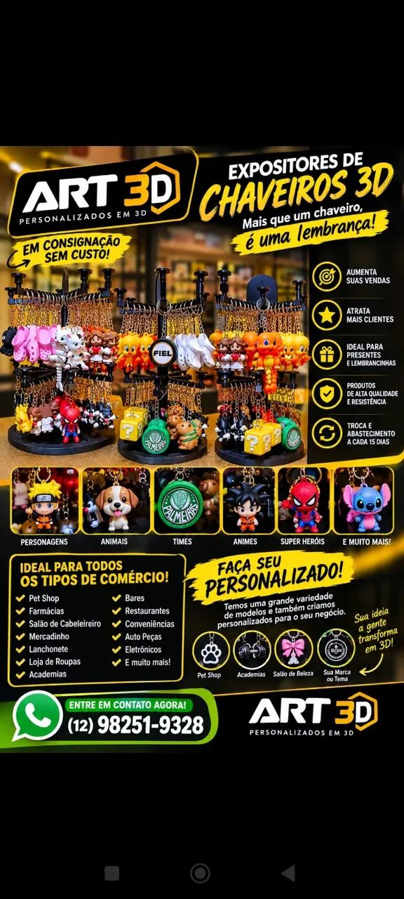 Expositor de Chaveiros 3D em Consignação para Comércio | Personalizados
