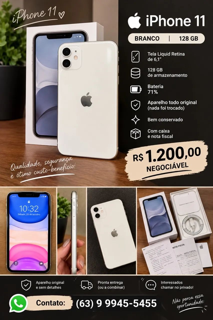 iPhone 11 branco - 128GB