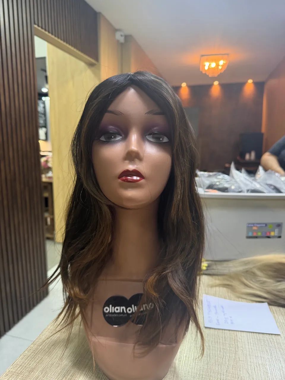 Lace / peruca 100% cabelo humano natural ajustável morena iluminada - nova sem uso - Foto 5