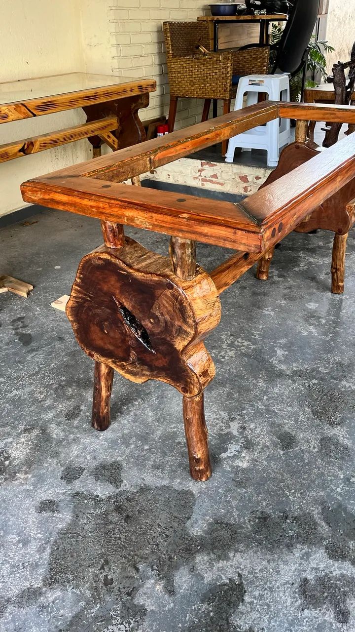 Mesa Madeira Recuperada Rústica Artesanal sem Vidro