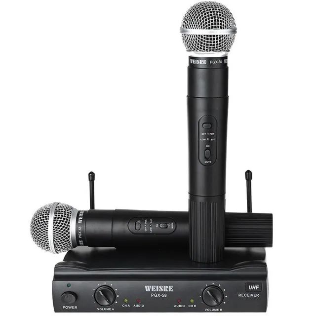 Microfone Sem Fio Duplo Dinâmico Uhf Função Anti-ruído