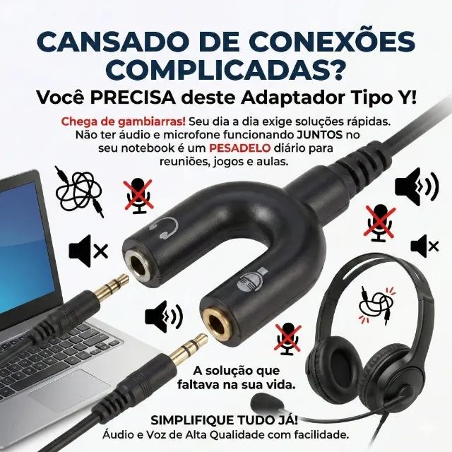 Adaptador Tipo Y KP-HM005 Entrada P3 Saída 2x P2 para Fone de Ouvido e Microfone branco