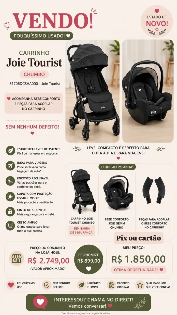 Carrinho de bebê e bebê conforto Joie