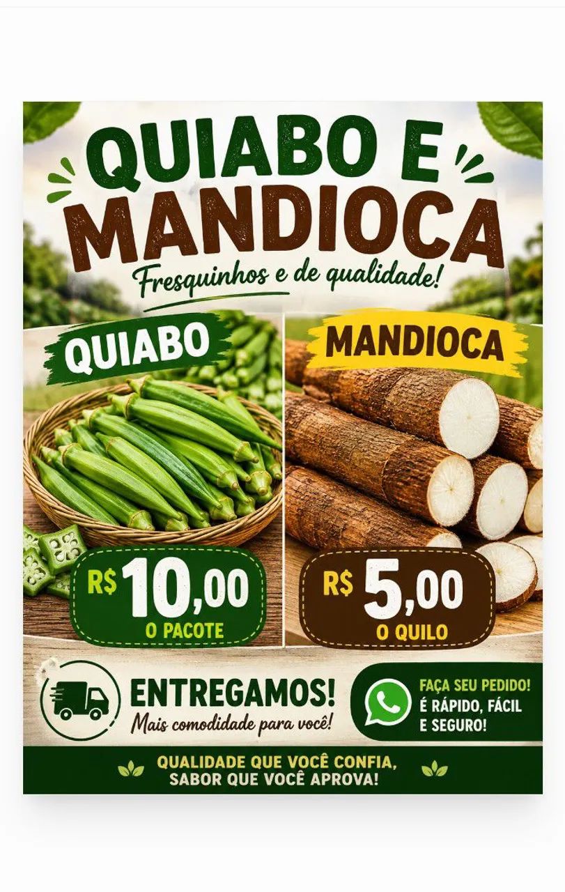 Quiabo e mandioca freco