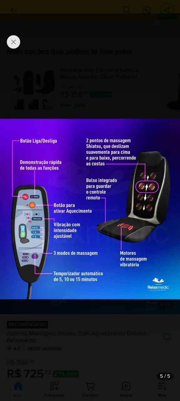 Assento massagem Shiatsu Relaxmedic com aquecimento elétrico  - Foto 5