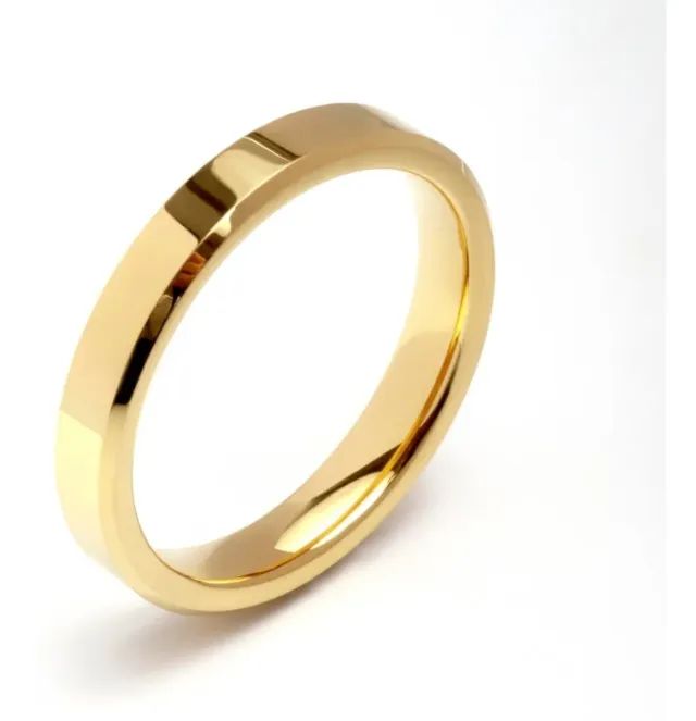 Par Aliança Tungstênio 4mm Chanfrada Banhada Folheada Ouro - Foto 3