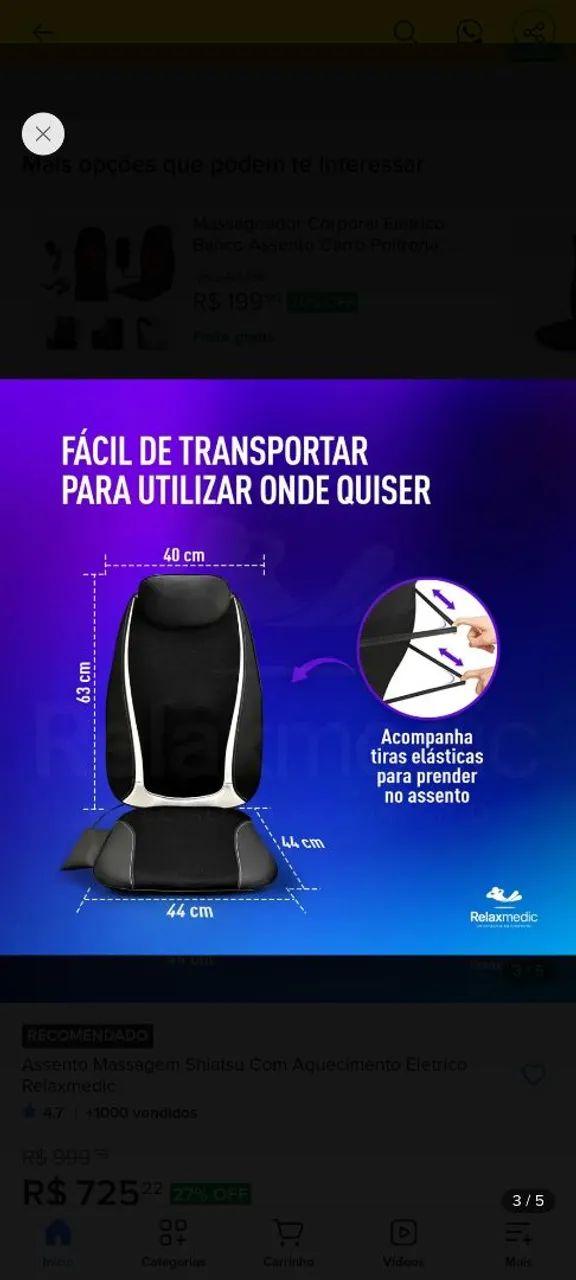 Assento massagem Shiatsu Relaxmedic com aquecimento elétrico  - Foto 4