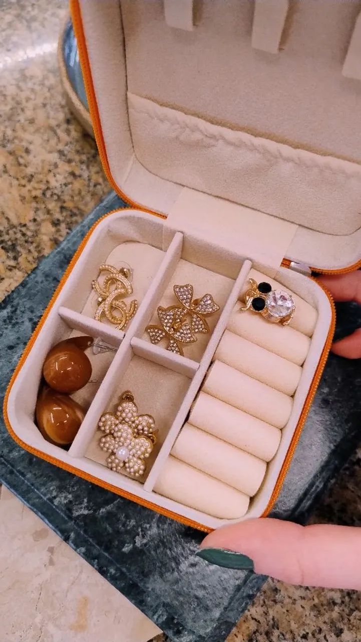 Porta-joias Laranja de Viagem com Divisórias e Zíper - Foto 2