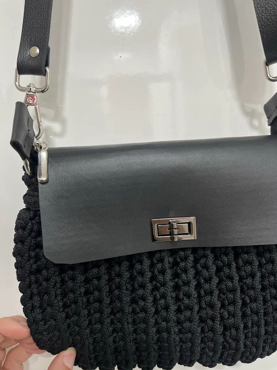 BOLSA DE CROCHÊ PRETA P - Foto 3