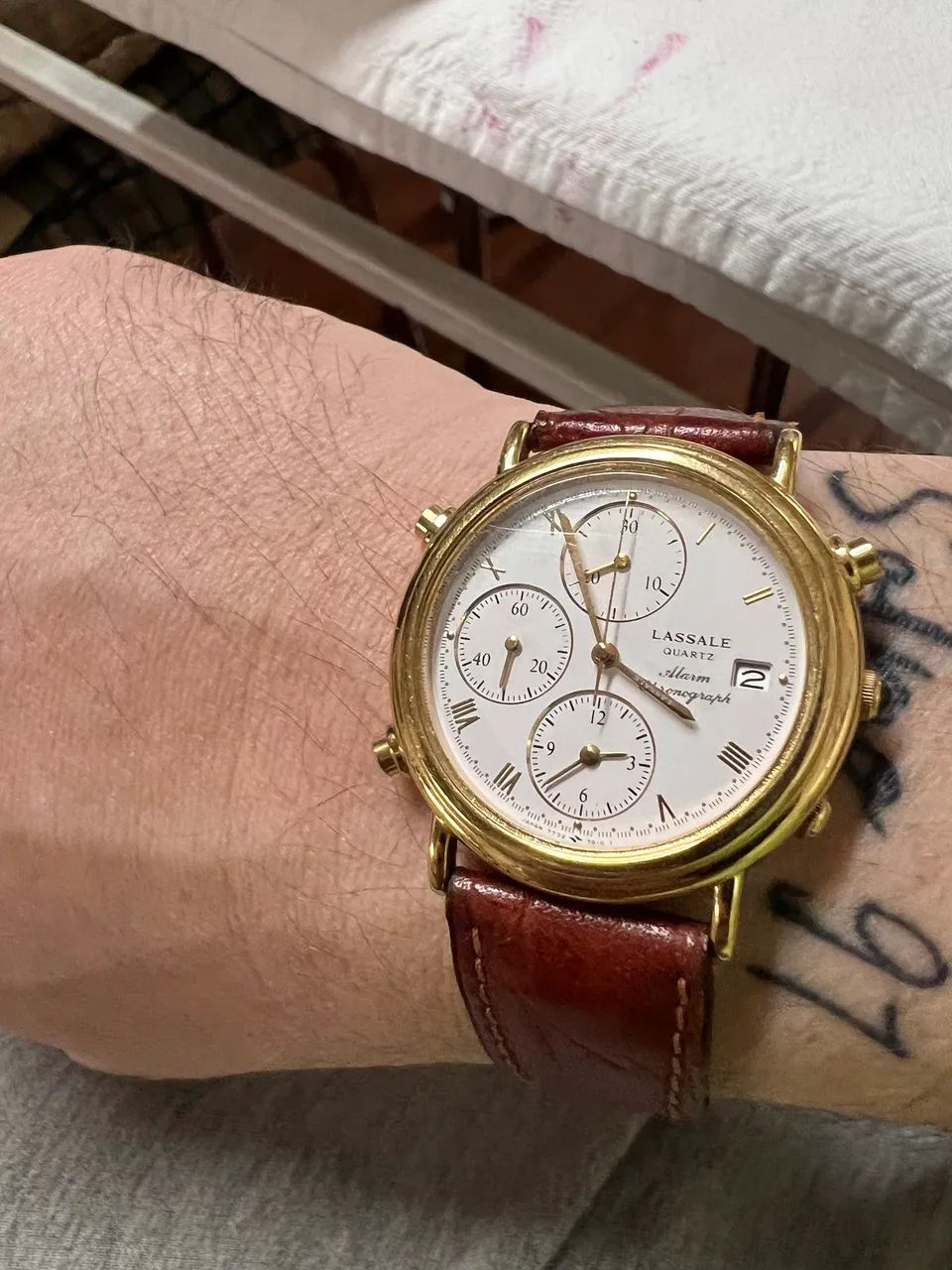 RETRO SEIKO LASALLE QUARTZ ALARM CHRONOGRAPH WATCH MENS 7T32-7A19