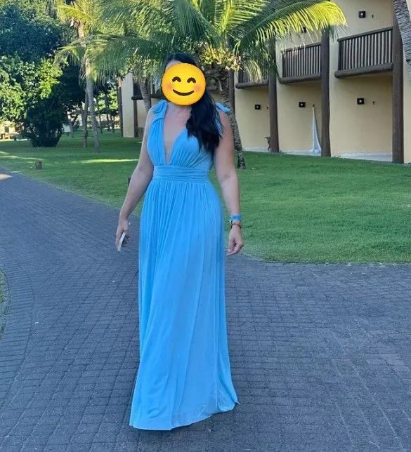 Vestido longo azul serenity ? elegante e delicado