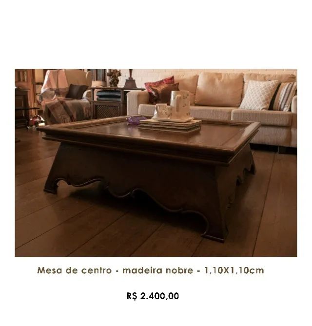 Mesa de centro - madeira nobre - 1,10 x1,10 m