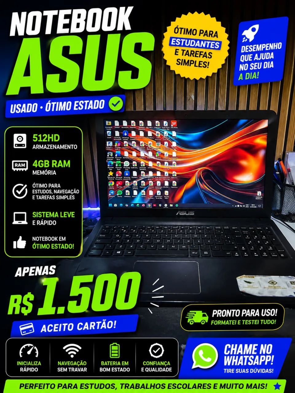 NOTEBOOK ASUS ÓTIMO PARA ESTUDO