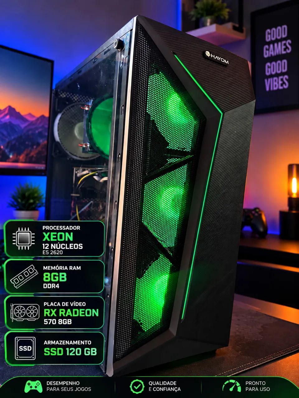 PC Gamer Xeon 12 Núcleos + RX 570 8GB + 8GB DDR4 + SSD