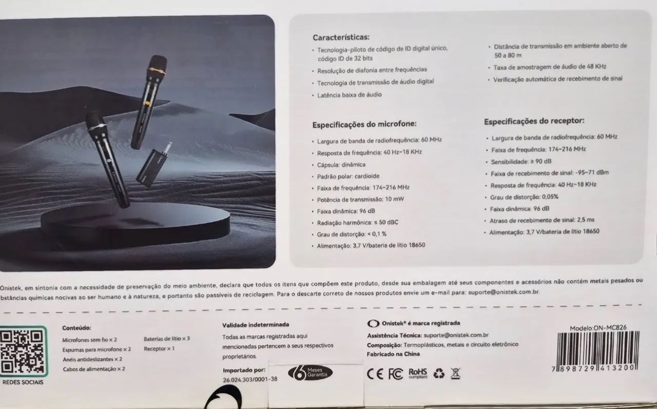 KIT 2 MIC. S/ FIO RECARREGAVEL REF.: ON-MC820 - Foto 2