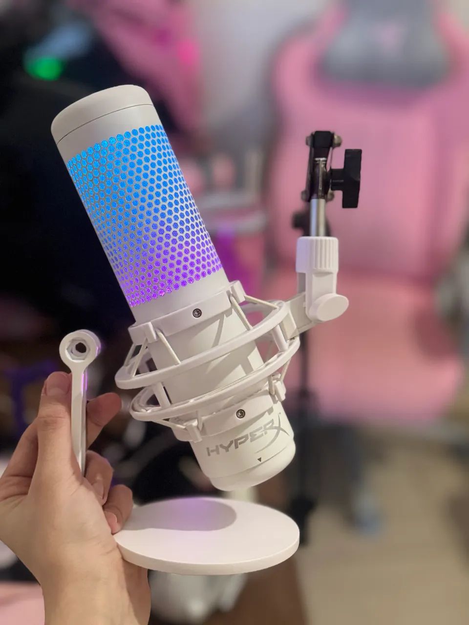 Microfone HyperX Condensador Quadcast S RGB - White