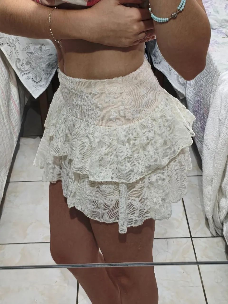 Saia plissada com renda e franzido - Foto 2