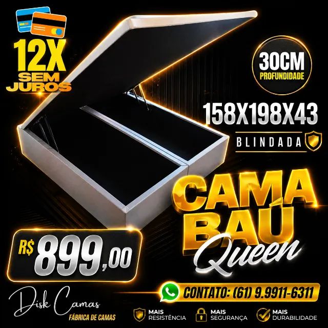 CAMA BAÚ QUEEN BLINDADA - ORGANIZAÇÃO E CONFORTO POR R$899!