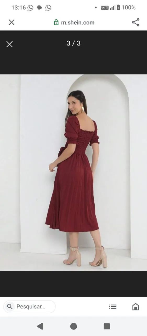 Vestido plissado vinho  - Foto 2