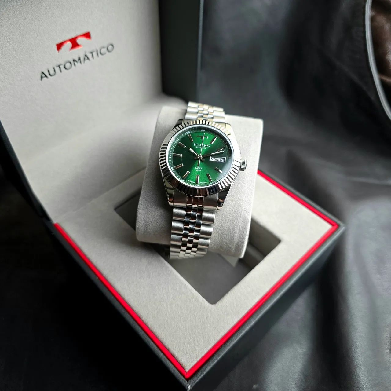 Relógio Technos Riviera 38mm Automático Prata verde 8205PU/1V - Foto 2