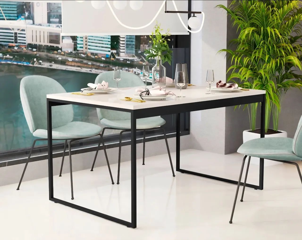 Mesa jantar estilo industrial  preta