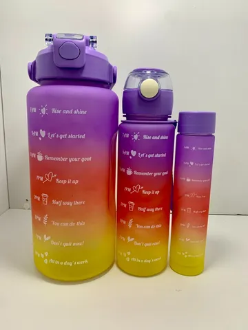 KIT3 Garrafa De Água Motivacional De Grande Capacidade Portátil De 2000ML  800ML 300ML Em Degradê envio em 24 horas