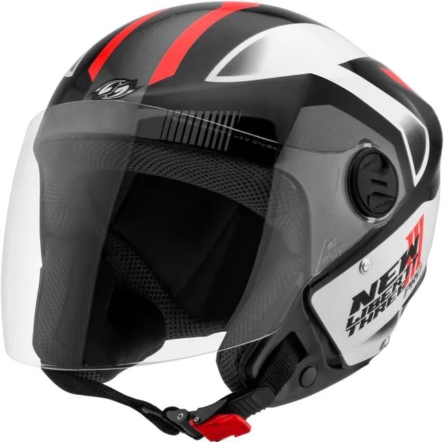 Capacete Aberto New Liberty Three Preto Vermelho Branco Brilhante Protork - Foto 2