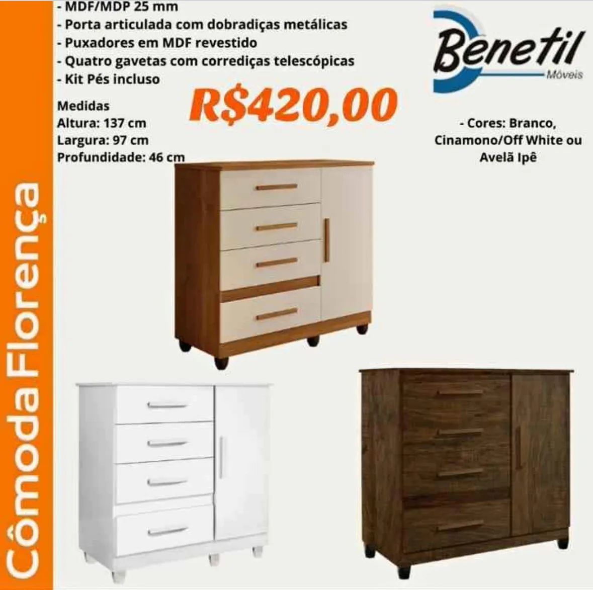 Vendo Cômoda 4 gavetas 1 porta somente 2 unidades  - Foto 4
