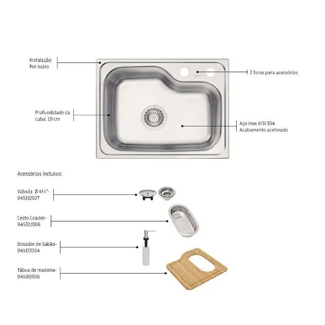Cuba Tramontina Morgana Compact 48 FX Undermount Inox + Tábua + Cesto Coador e Dosador - Foto 3
