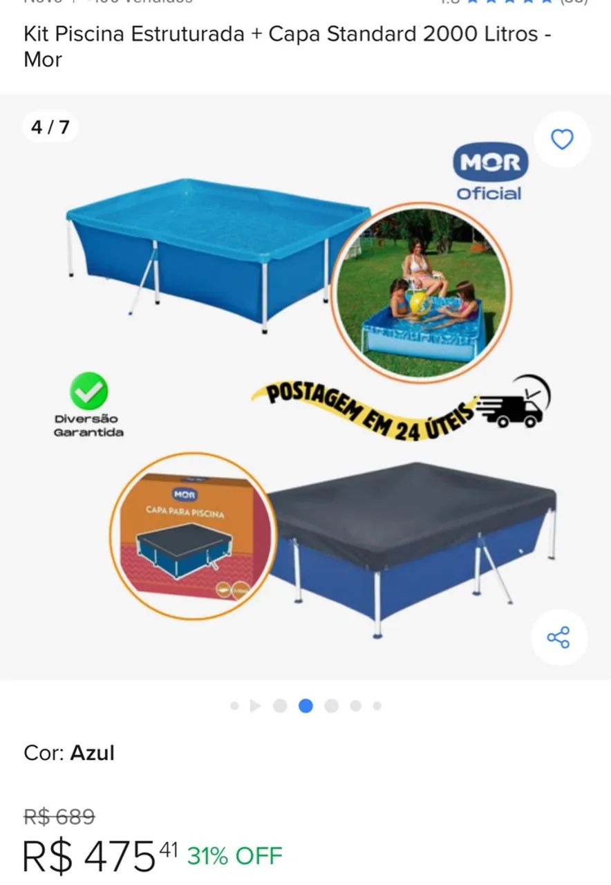 Kit Piscina Estruturada 2000 Litros com Capa e forro - MOR