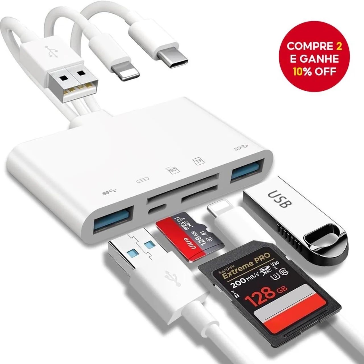 Adaptador Leitor de Cartão SD/TF USB-C/Lightning/USB