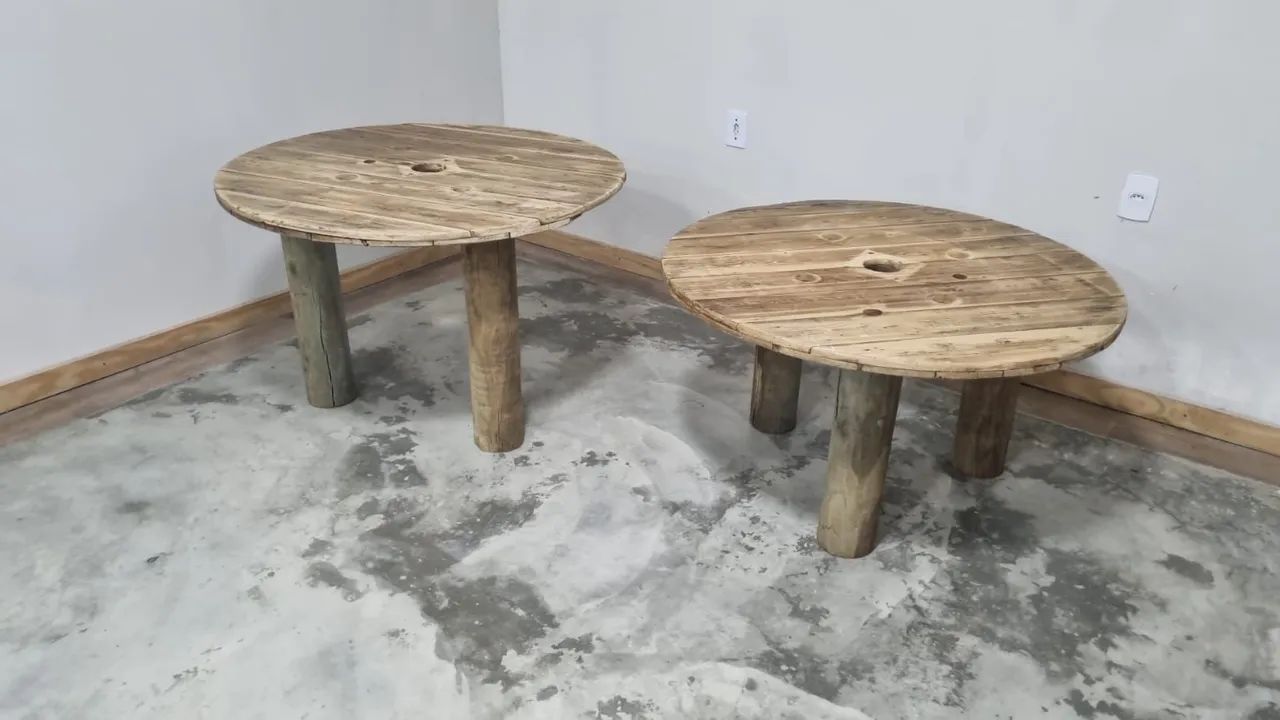 Bobinas de madeira, mesa de centro rústica de madeira - Foto 3