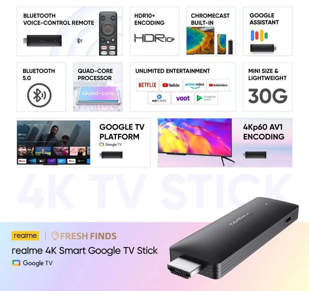 Realme Tv Stick 4K 60fps hdr10/2gb+8gb/Google Tv/ Chromecast Integrado/comando de voz - Foto 4