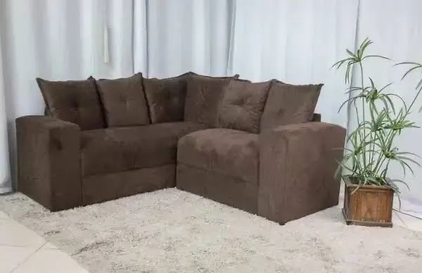 Sofá de canto aconchegante em tecido marrom belo - ENTREGA HOJE !!! 