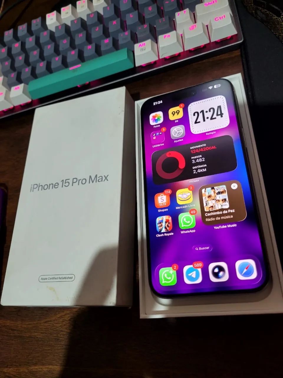 Apple iPhone 15 Pro Max 512GB，バッテリー100% iPhone 15 Pro Max de 512GB Apple Titânio Preto | iPlace Corporativo