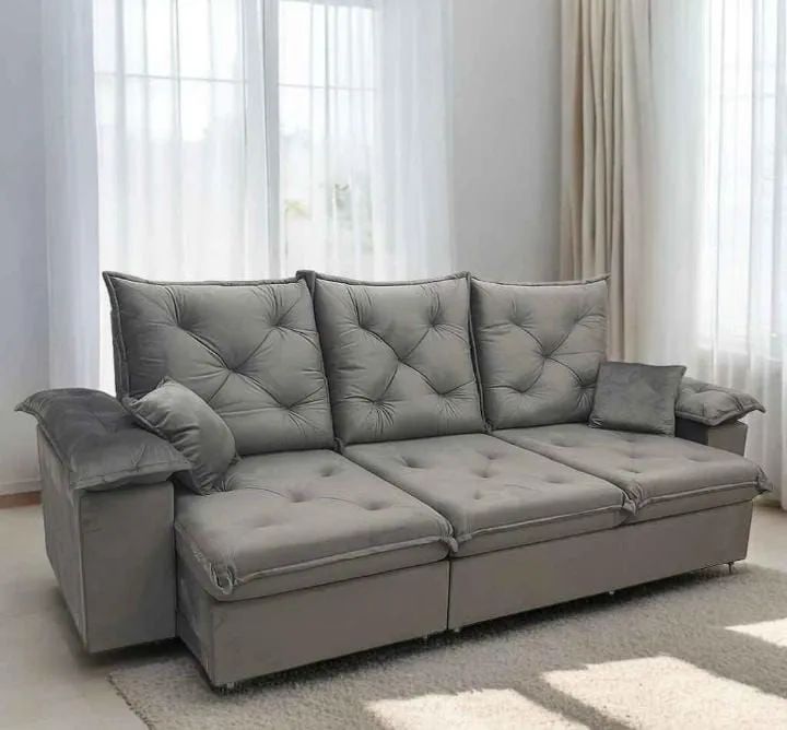 Sofá Retratil Reclinável 2,70cm Cinza Confortável e Elegante - Foto 5