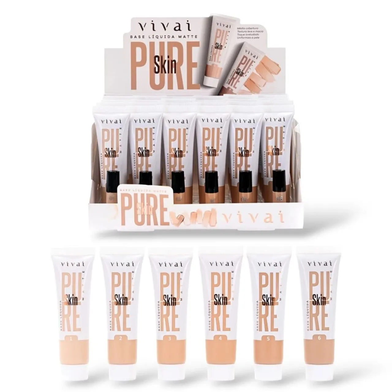 Base Líquida Matte Pure Skin Vivai - Cobertura Média