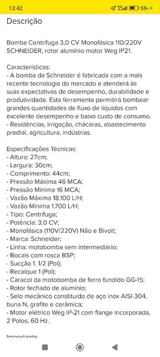 MOTOBOMBA SCHNEIDER 3CV MODELO: BC-92 - Foto 4