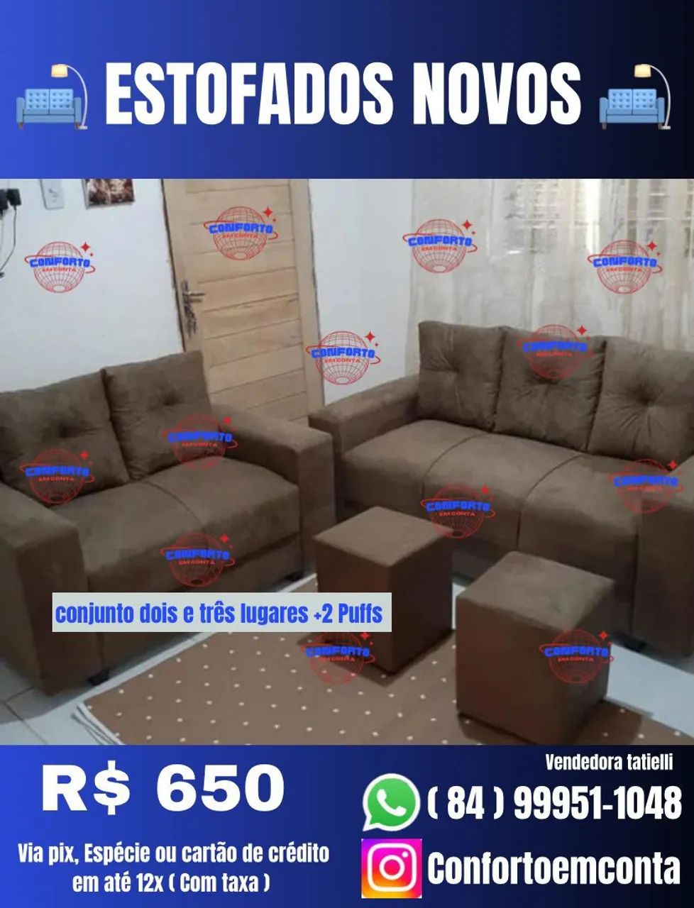 Conjunto de Sofás 2 e 3 Lugares com 2 Puffs- Diretamente da fábrica  - Foto 3