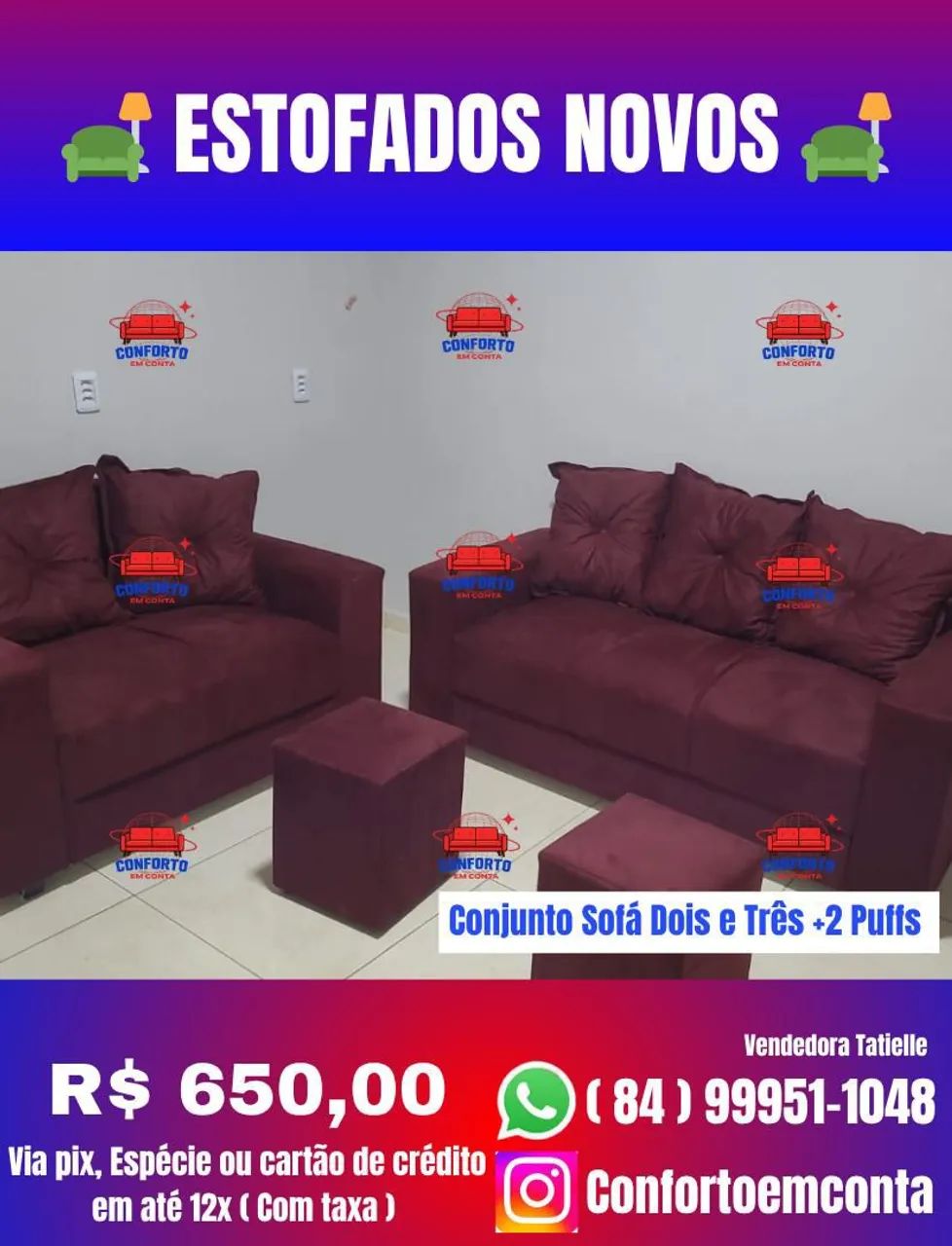 Conjunto de Sofá 2 e 3 lugares com + 2 Puffs -Novo Diretamente da fábrica. - Foto 4