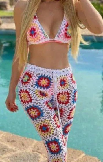 Conjunto Crochê Colorido - Top e Calça Flare - Foto 4