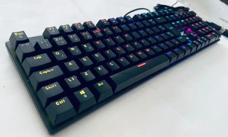 Teclado Mecânico Gamer, LED Rainbow, Switch Blue, ABNT2, Black - Foto 3