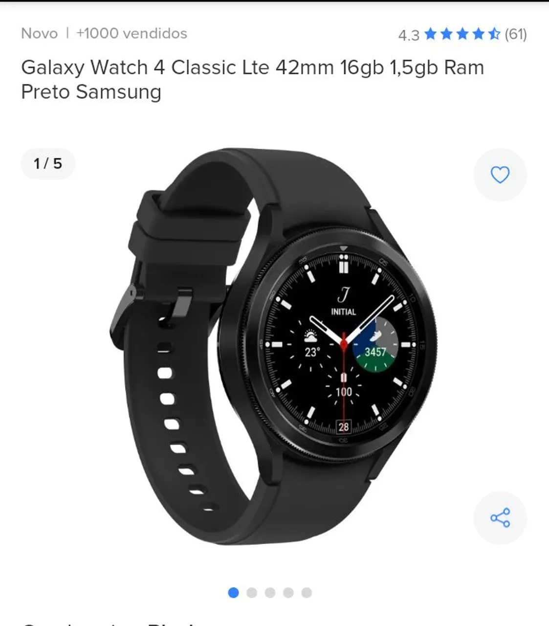 Galaxy Watch 4 Classic LTE 46mm 16GB 1,5GB RAM Preto Samsung