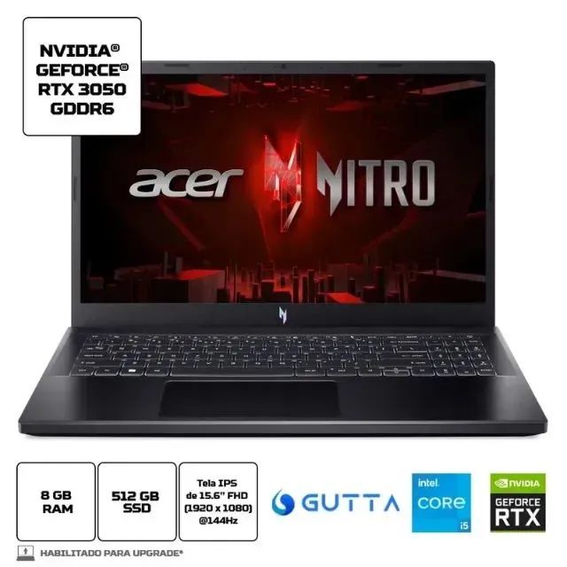 Notebook Gamer Acer Nitro V Core i5 13420H RTX 3050 6gb SSD 512gb 8gb Ram LACRADO